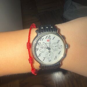 Michele Silver Watch with Red Bracelet